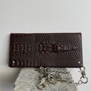 Brown Crocodile Embossed Wallet with Chain